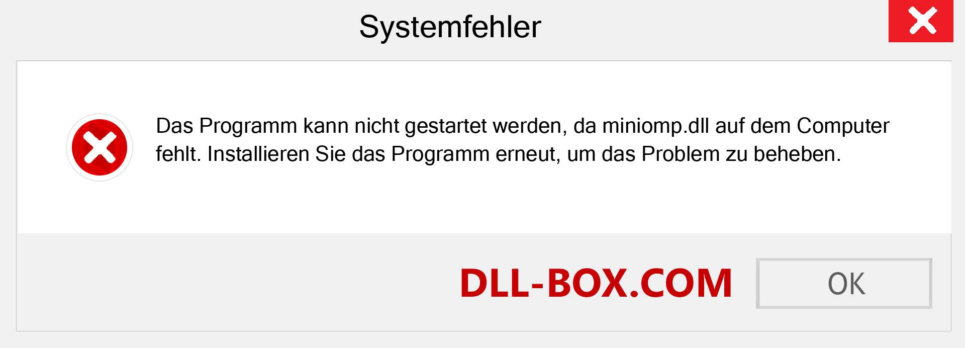 miniomp.dll-Datei fehlt?. Download für Windows 7, 8, 10 - Fix miniomp dll Missing Error unter Windows, Fotos, Bildern